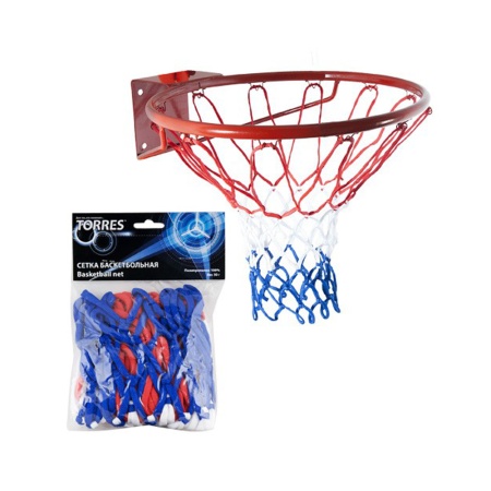 Купить Сетка баскетбольная Torres, нить 4 мм, бело-сине-красная в Прокопьевске 